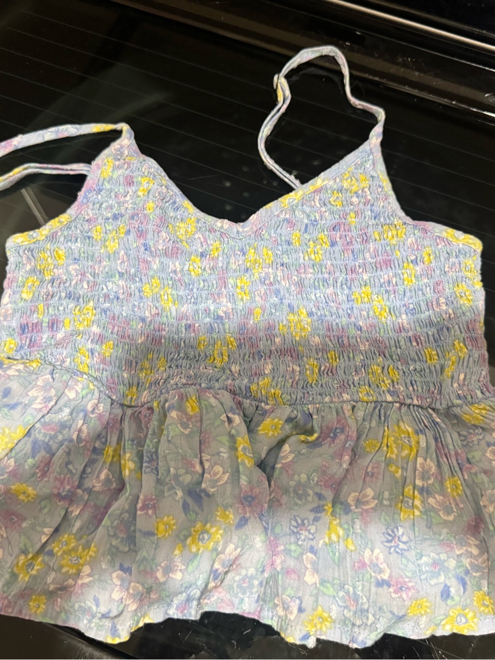 Aeropostale Pastel Blue Floral Smocked Spaghetti-Strap Camisole